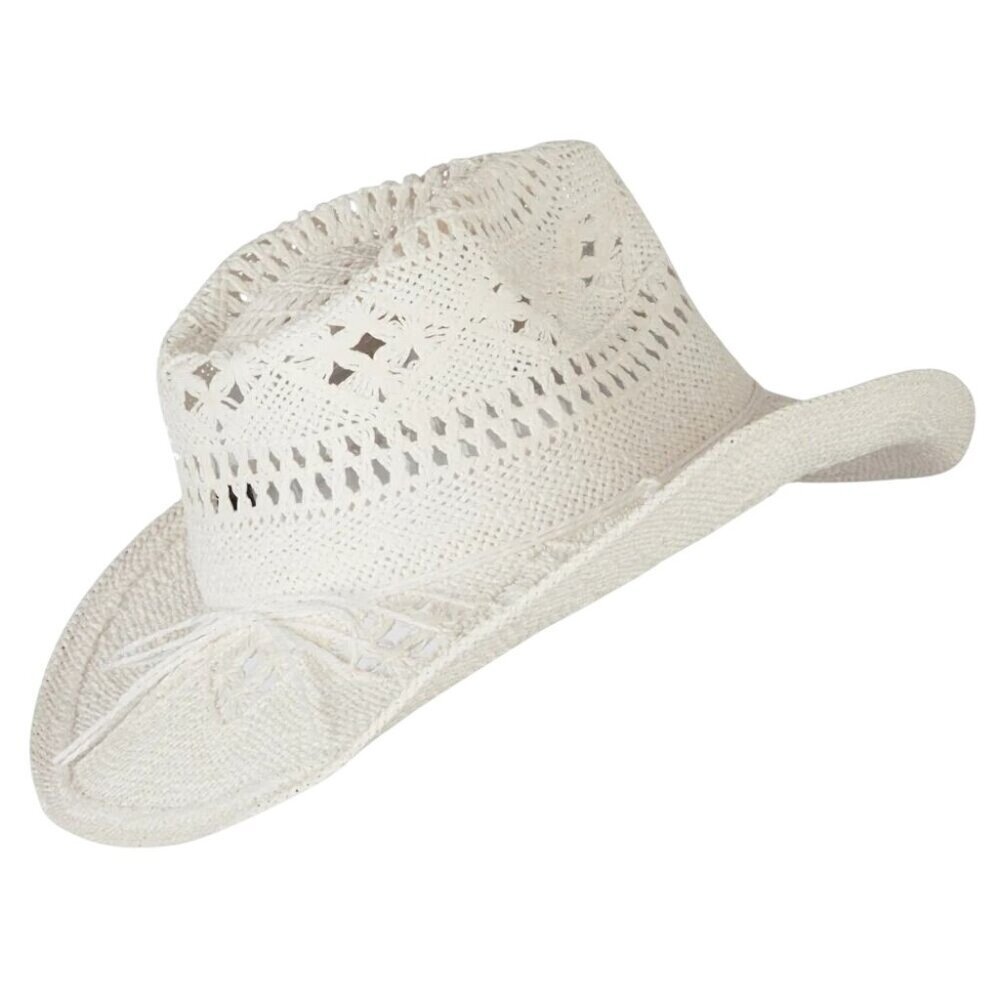 Western Style White Cowboy Straw Hat & Rolled Brim One Size Fits Most Plain Read